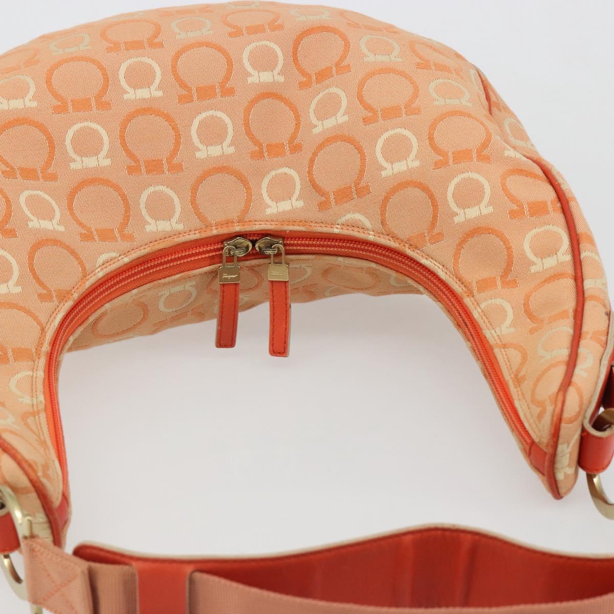 Salvatore Ferragamo Gancini Shoulder Bag Canvas Orange Gold Auth 186826