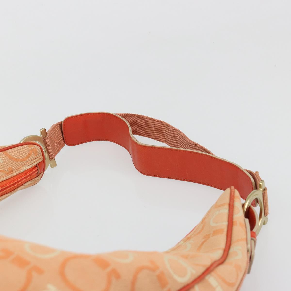 Salvatore Ferragamo Gancini Shoulder Bag Canvas Orange Gold Auth 186826