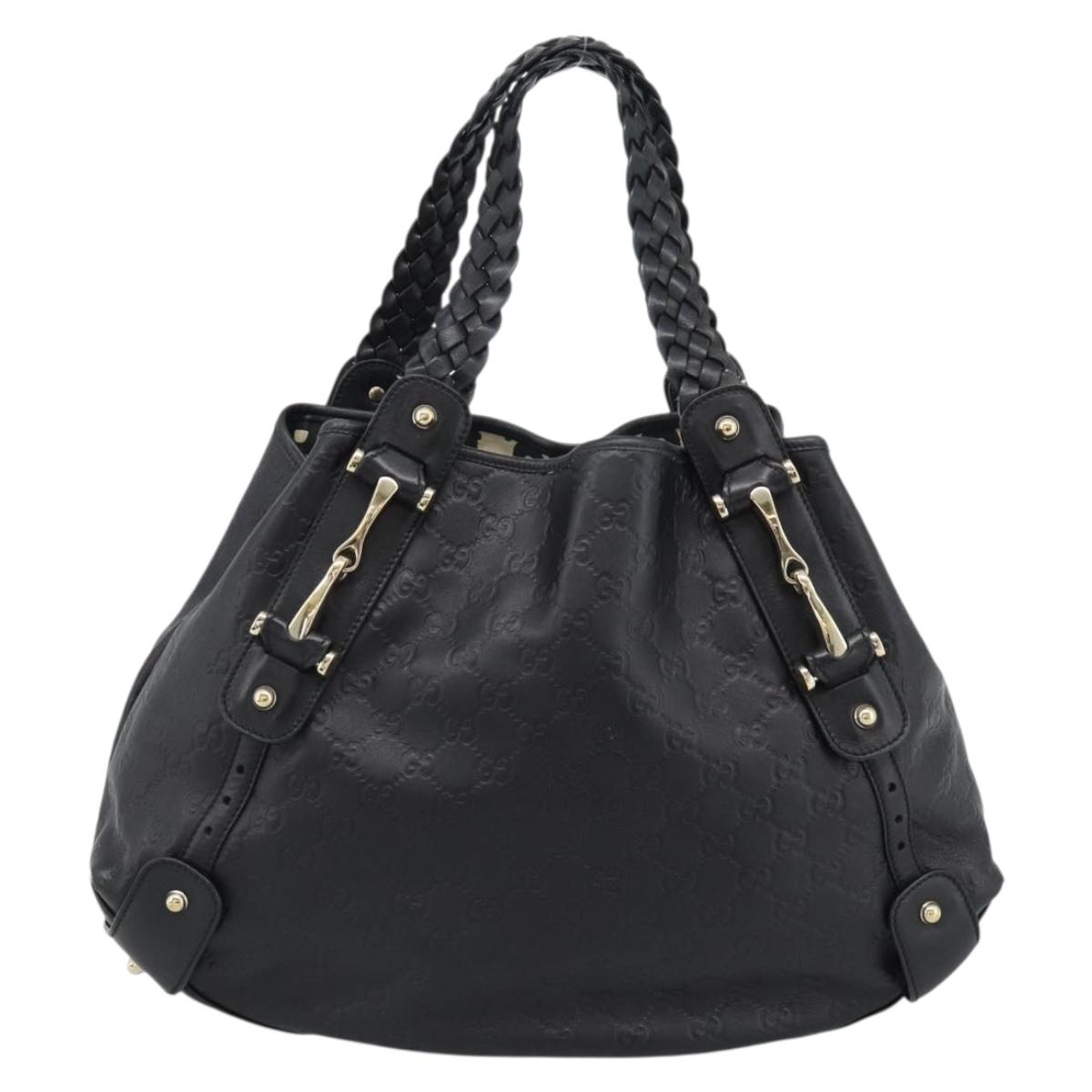 GUCCI GG Canvas Guccissima Tote Bag Leather Black Gold 137621 Auth 186827V