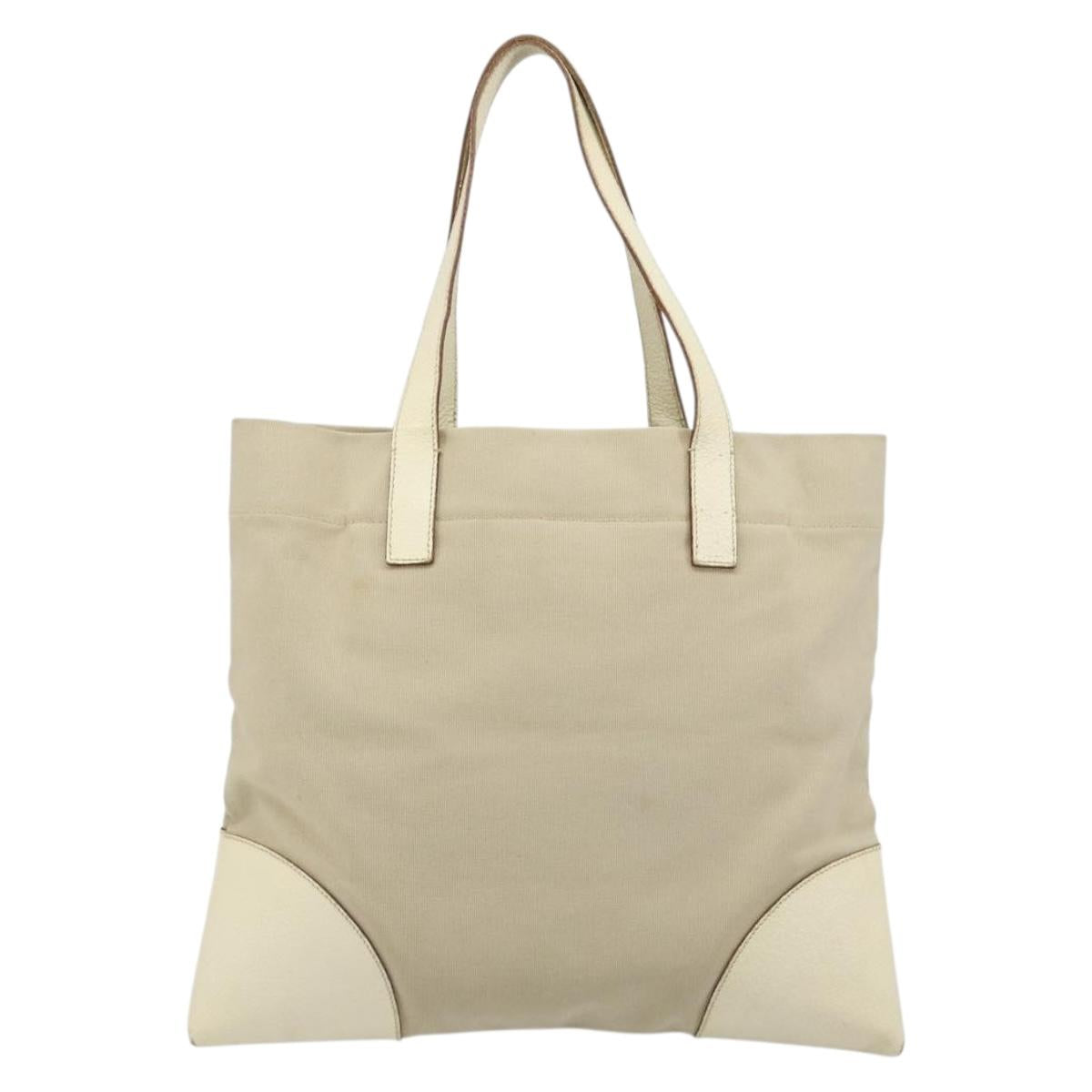 PRADA Tote Bag Canvas Beige Silver Auth 186830