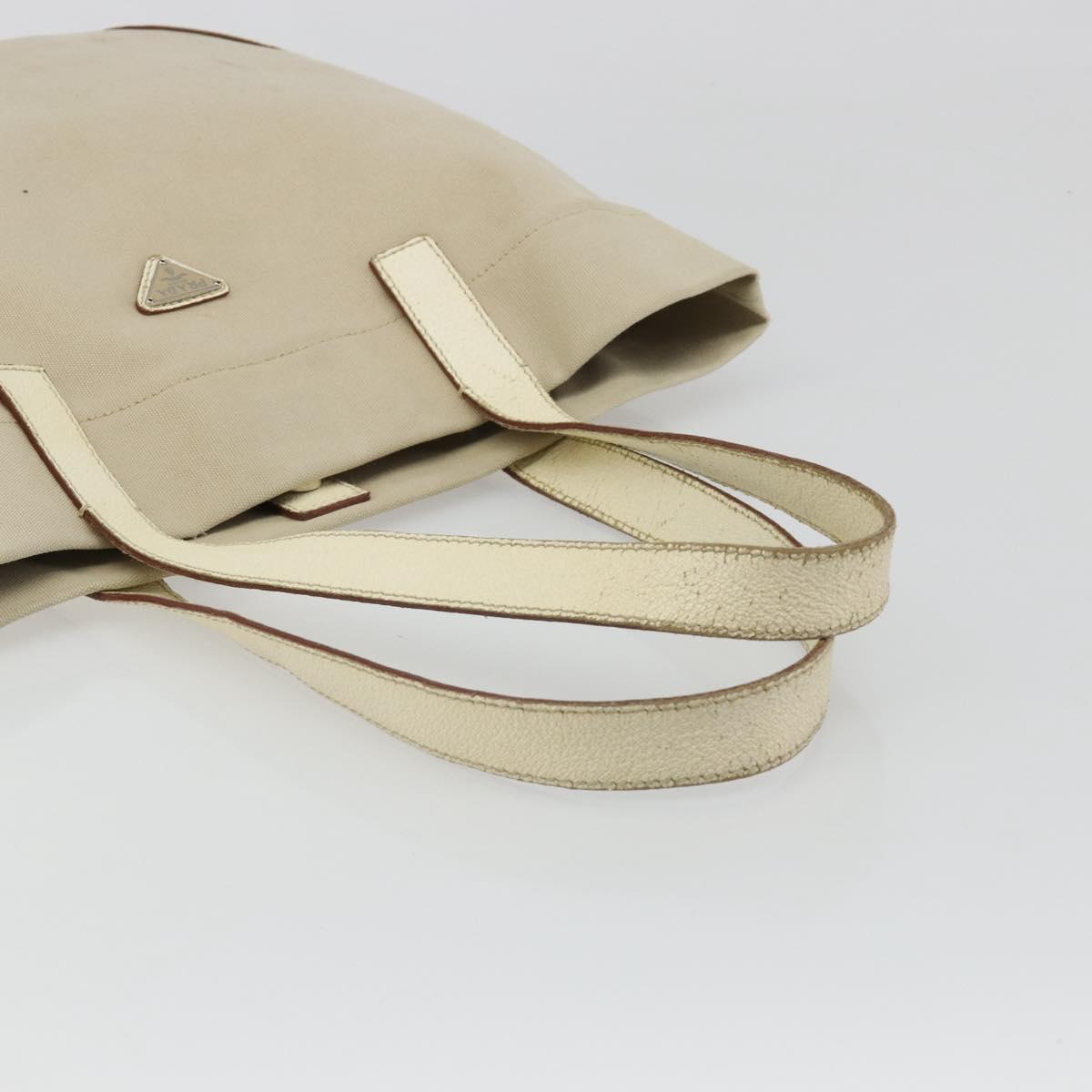 PRADA Tote Bag Canvas Beige Silver Auth 186830