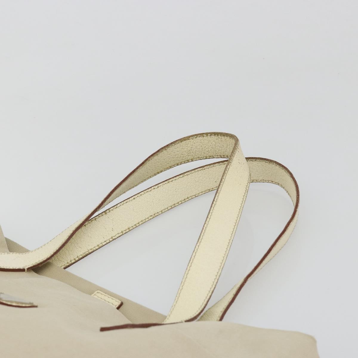 PRADA Tote Bag Canvas Beige Silver Auth 186830
