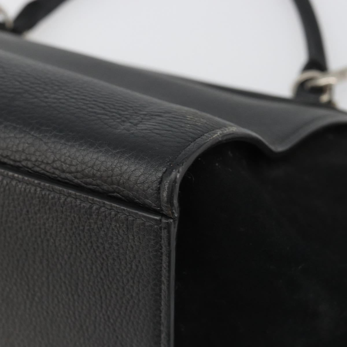 CELINE Trapeze Hand Bag Leather Suede Black Silver Auth 186832V
