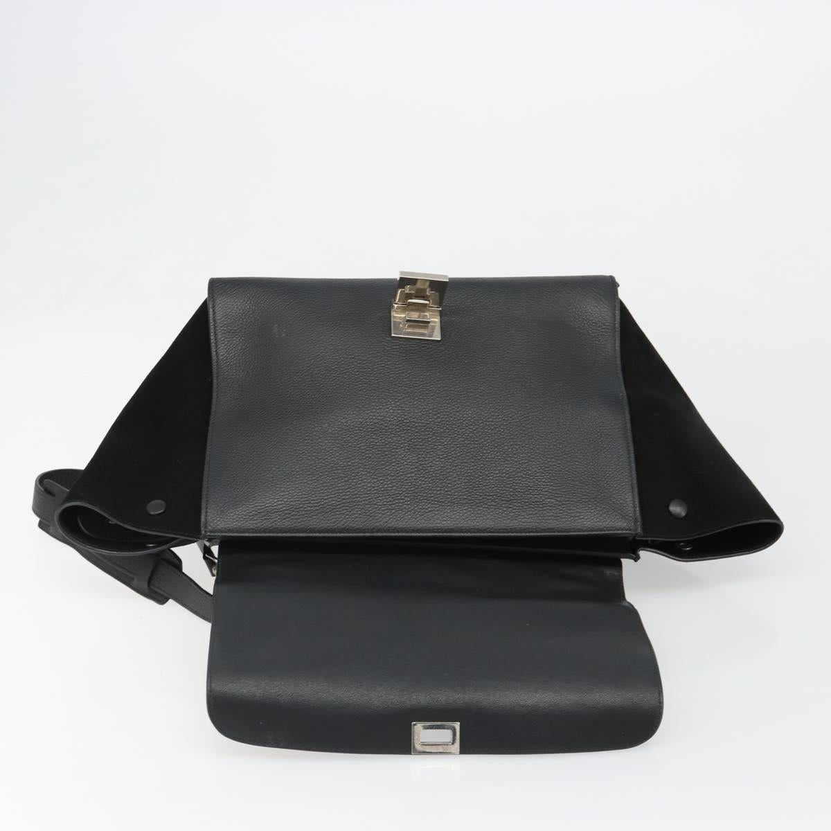 CELINE Trapeze Hand Bag Leather Suede Black Silver Auth 186832V