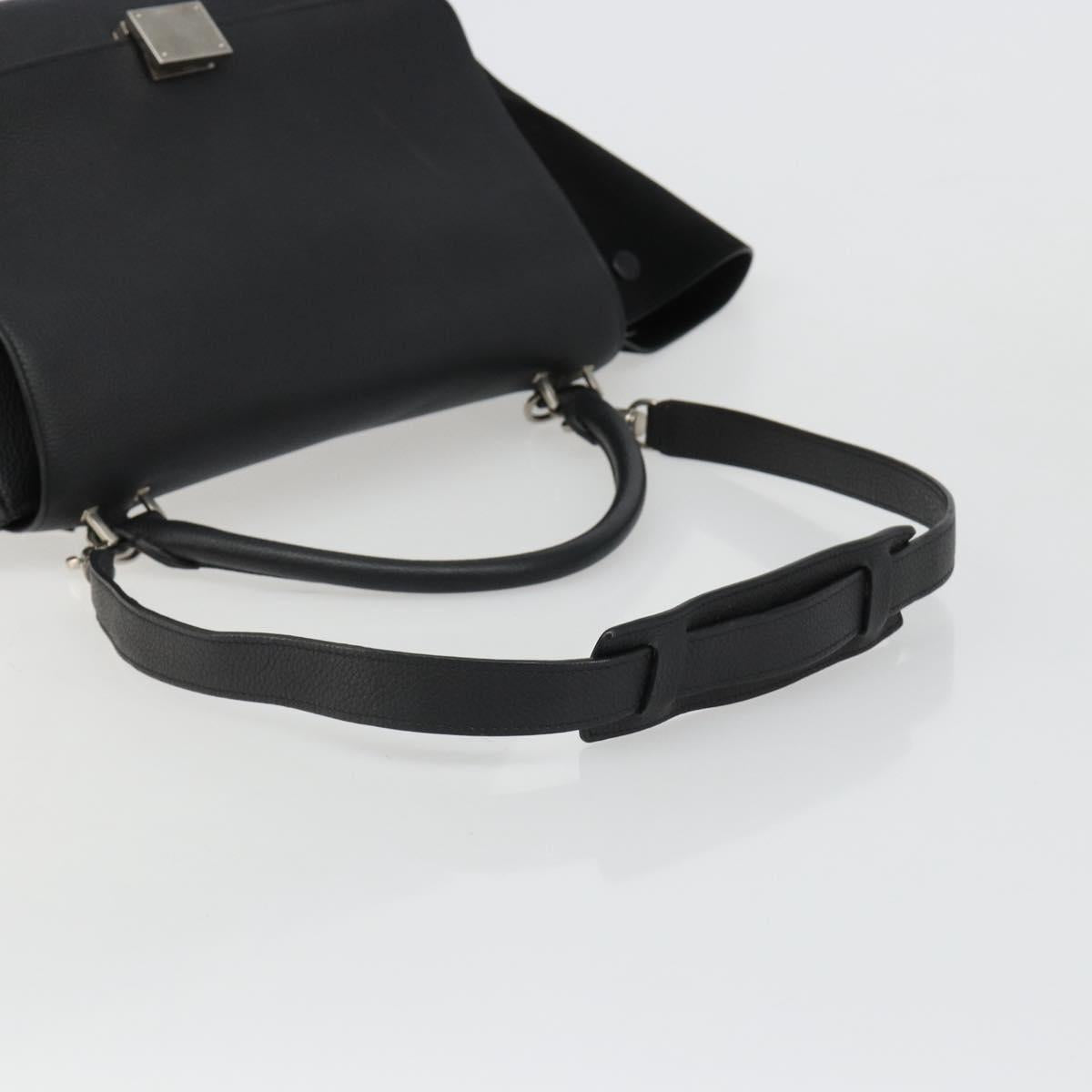 CELINE Trapeze Hand Bag Leather Suede Black Silver Auth 186832V