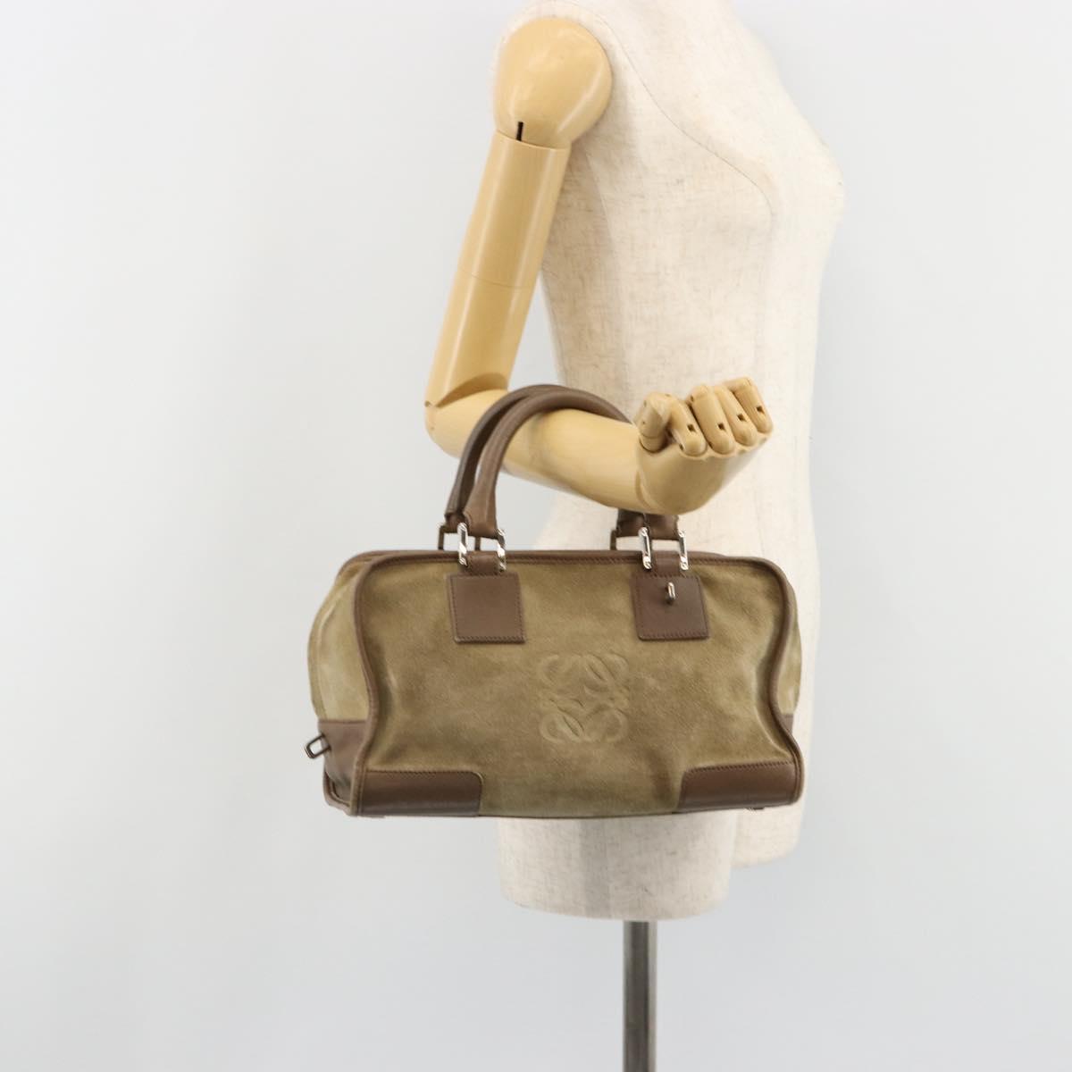 LOEWE Americana 28 Hand Bag Suede Beige Silver Auth 186833A