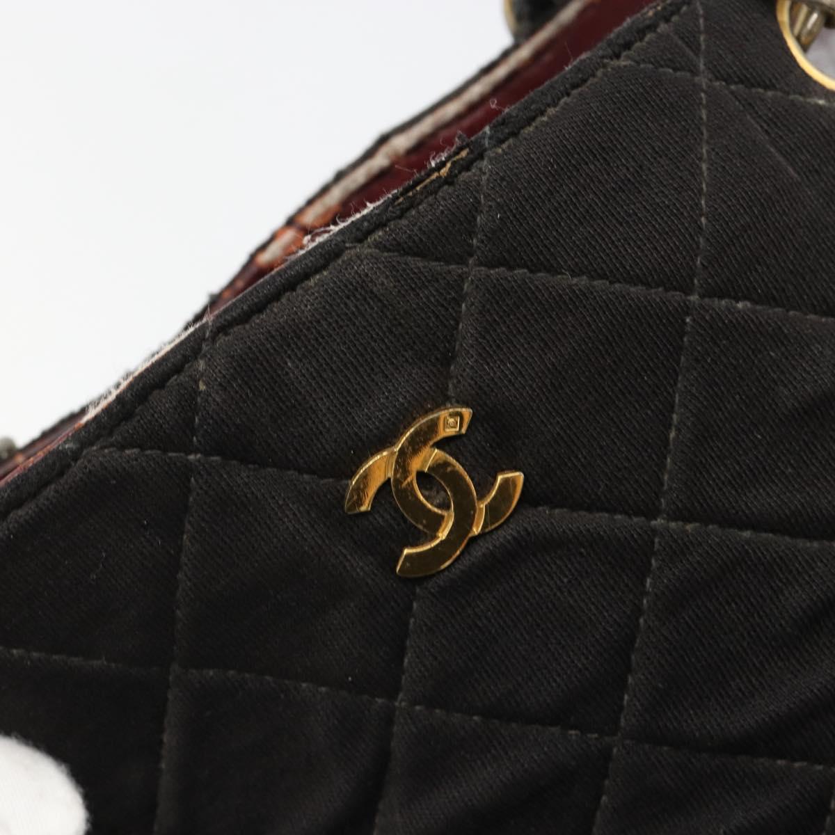 CHANEL Chain Shoulder Bag Cotton Black Gold CC Auth 186834