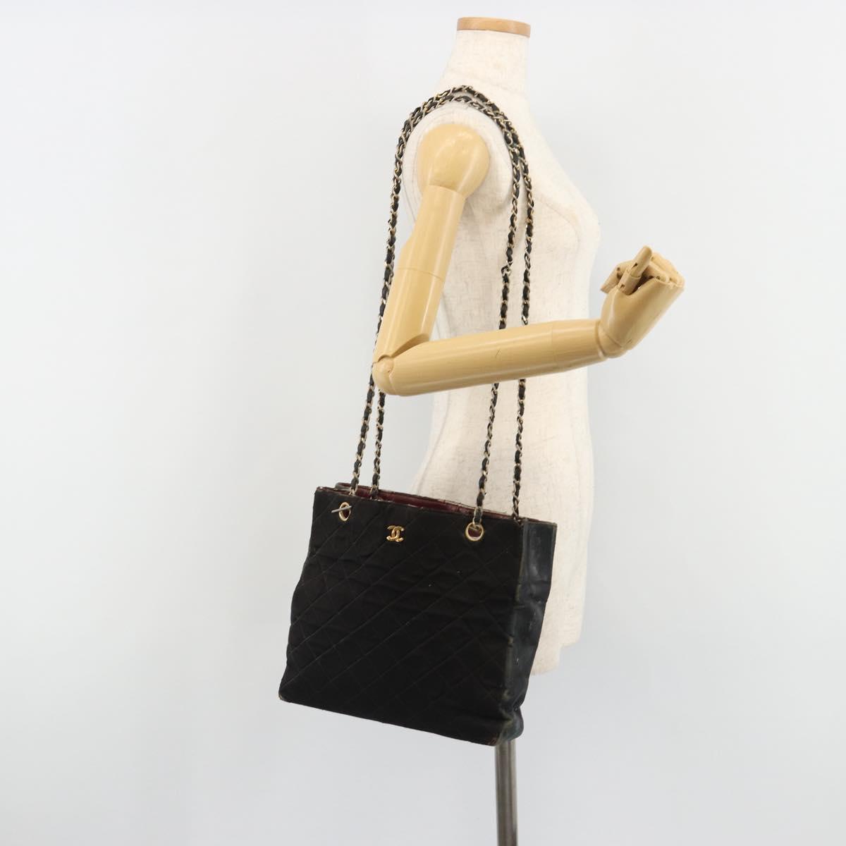 CHANEL Chain Shoulder Bag Cotton Black Gold CC Auth 186834