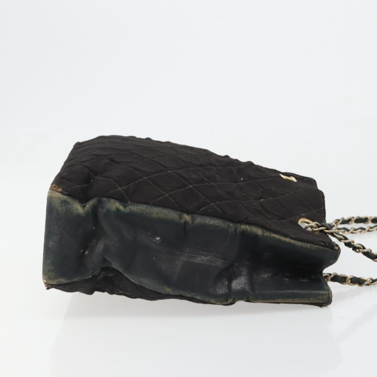 CHANEL Chain Shoulder Bag Cotton Black Gold CC Auth 186834