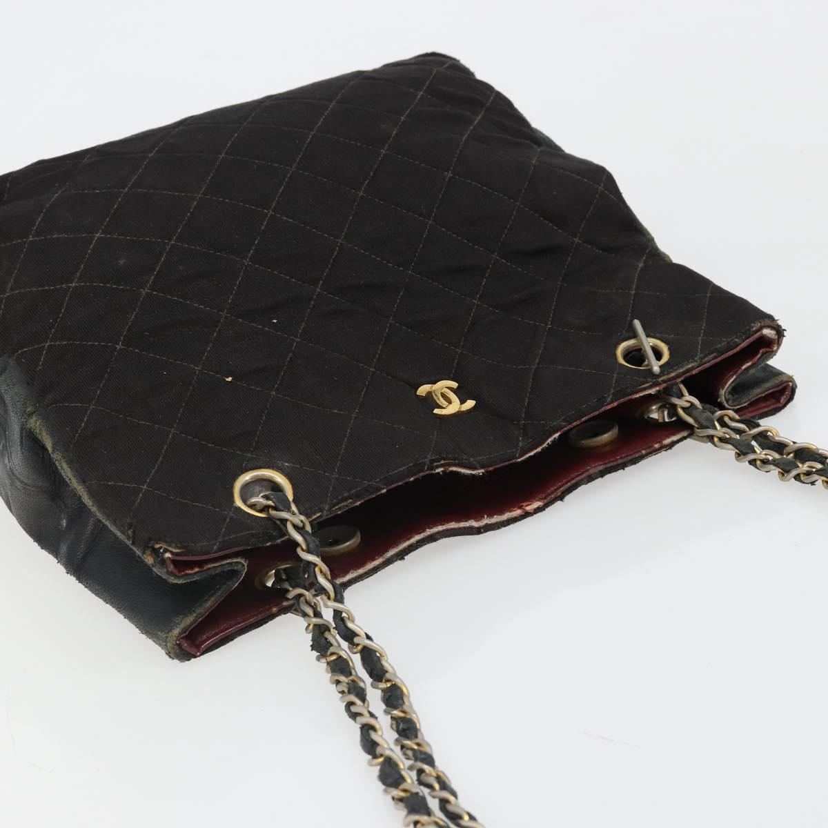 CHANEL Chain Shoulder Bag Cotton Black Gold CC Auth 186834