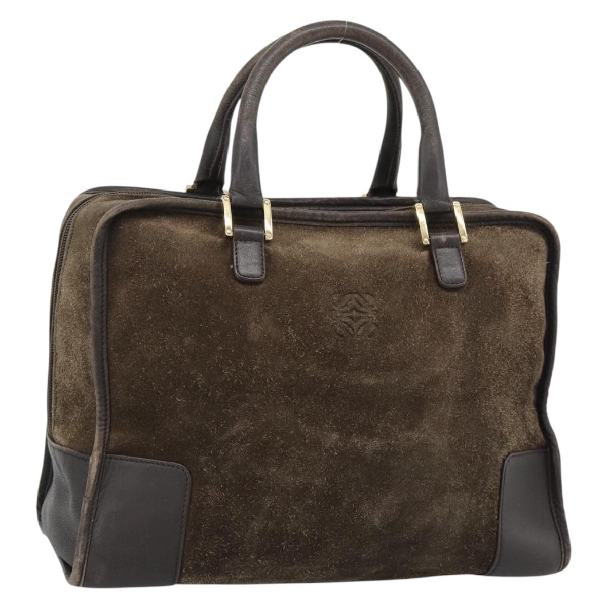 LOEWE Amazona 30 Hand Bag Suede Beige Gold Auth 186835