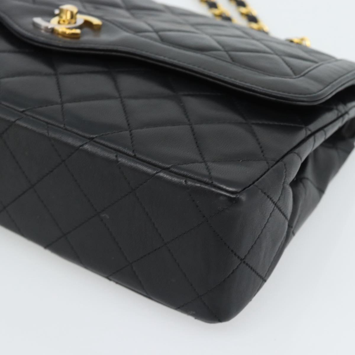 CHANEL Matelasse Chain Bag Lamb Skin Paris Limited Black Gold CC Auth 186838SAV