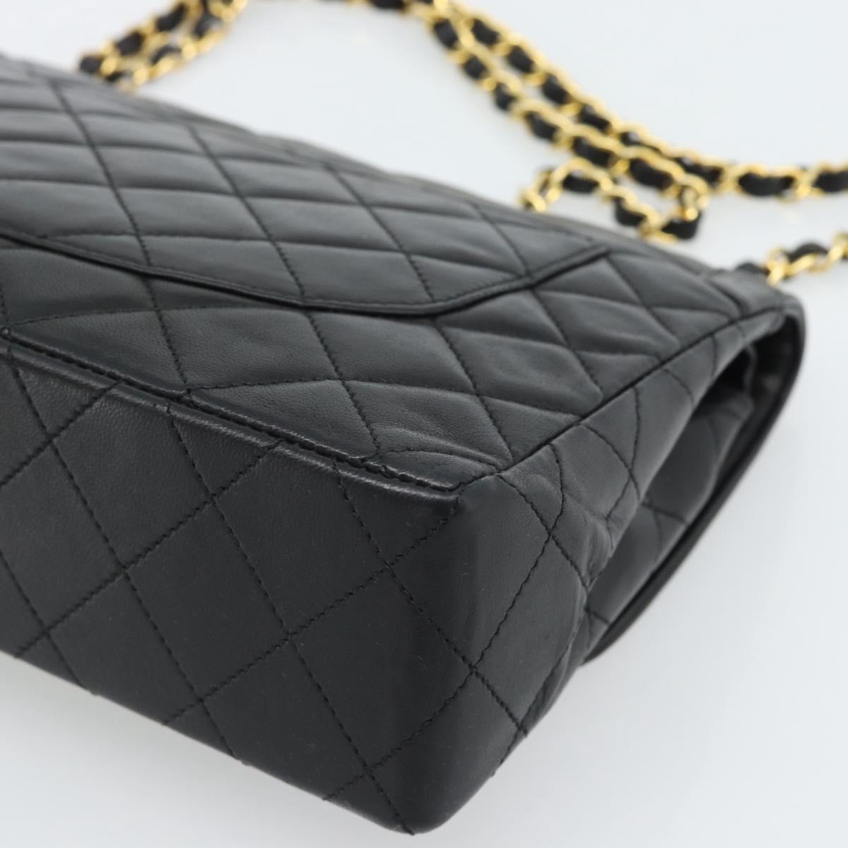 CHANEL Matelasse Chain Bag Lamb Skin Paris Limited Black Gold CC Auth 186838SAV