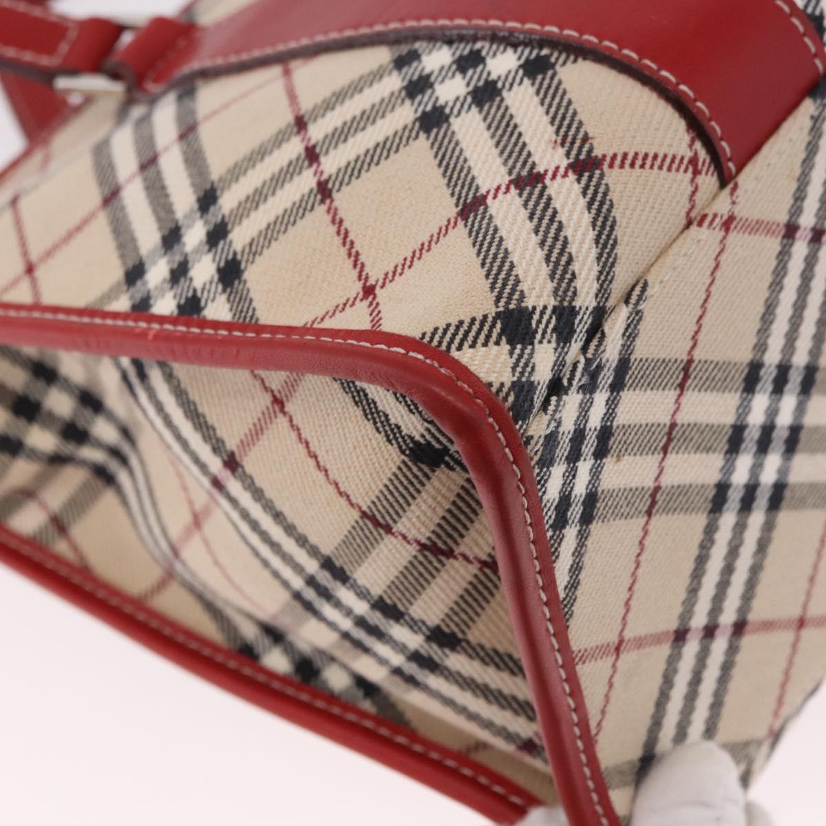 BURBERRY Nova Check Blue Label Hand Bag Canvas Beige Silver Auth 186841A