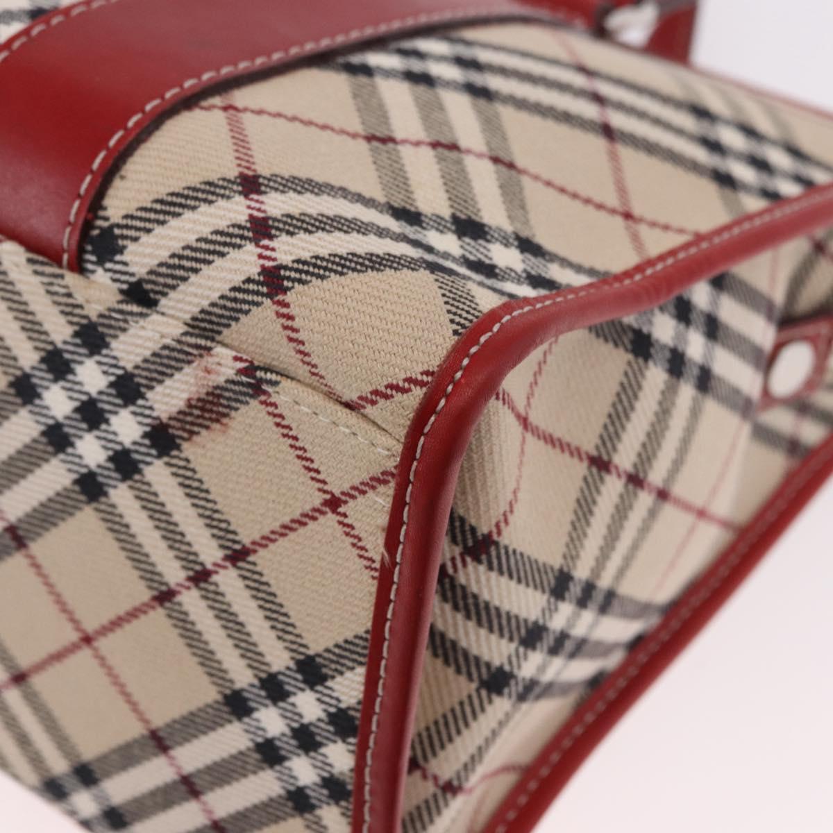 BURBERRY Nova Check Blue Label Hand Bag Canvas Beige Silver Auth 186841A