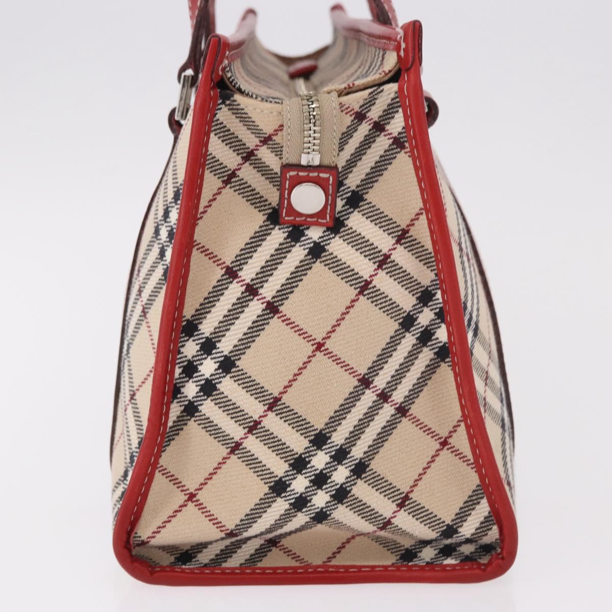 BURBERRY Nova Check Blue Label Hand Bag Canvas Beige Silver Auth 186841A