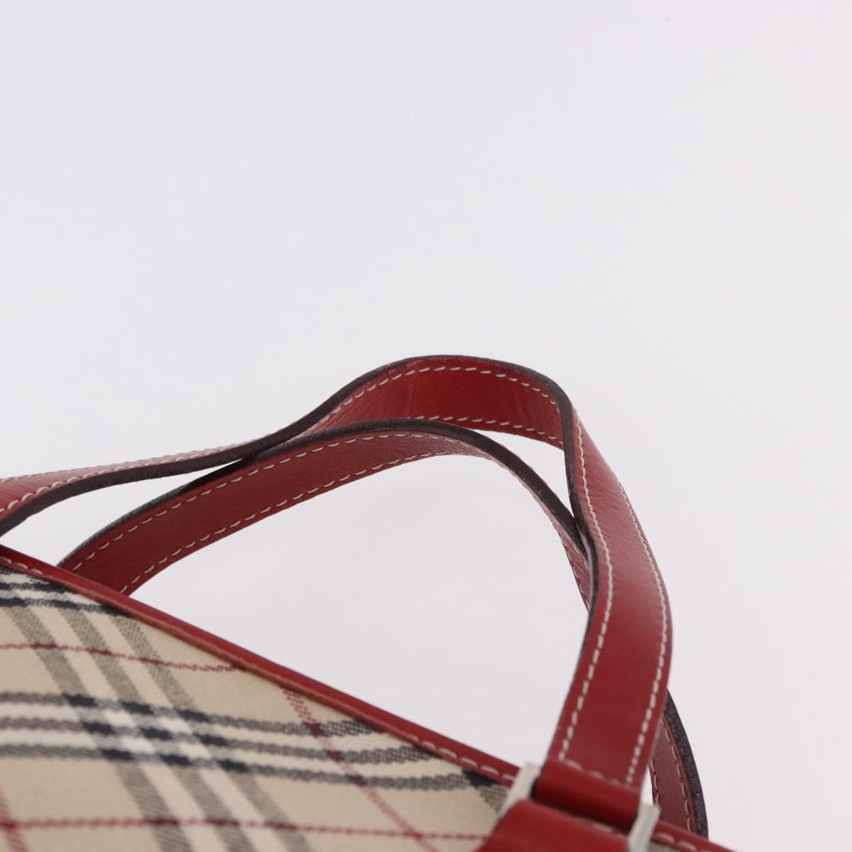BURBERRY Nova Check Blue Label Hand Bag Canvas Beige Silver Auth 186841A