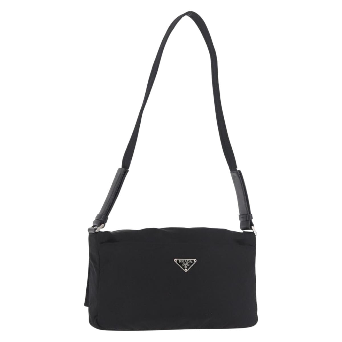 PRADA Shoulder Bag Nylon Black Silver Auth 186842A