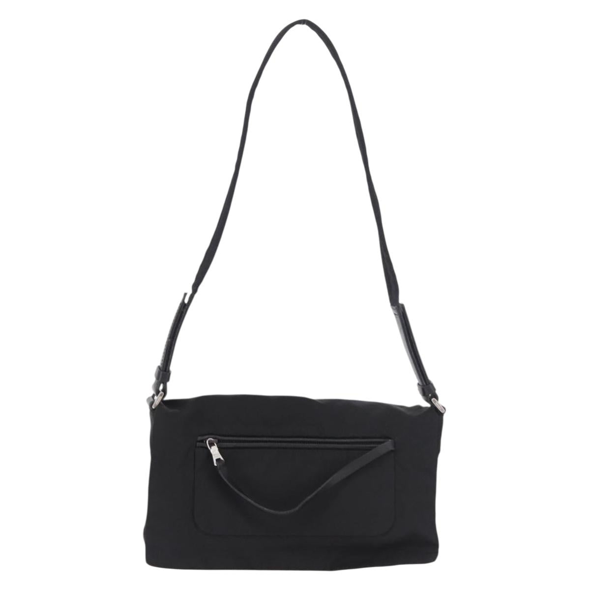 PRADA Shoulder Bag Nylon Black Silver Auth 186842A