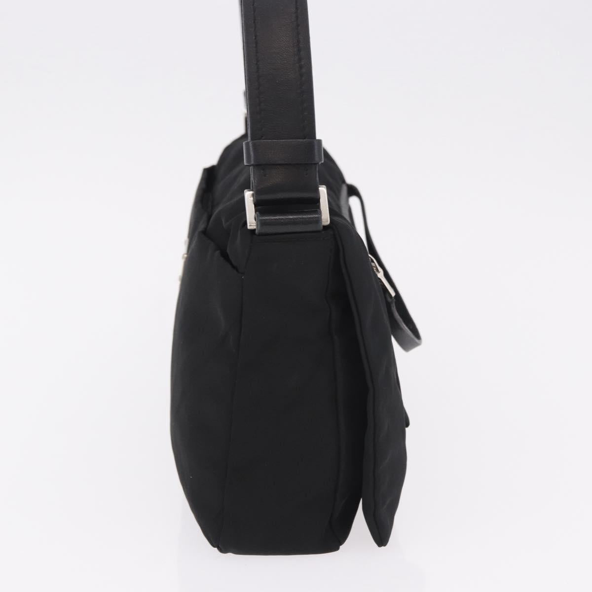 PRADA Shoulder Bag Nylon Black Silver Auth 186842A