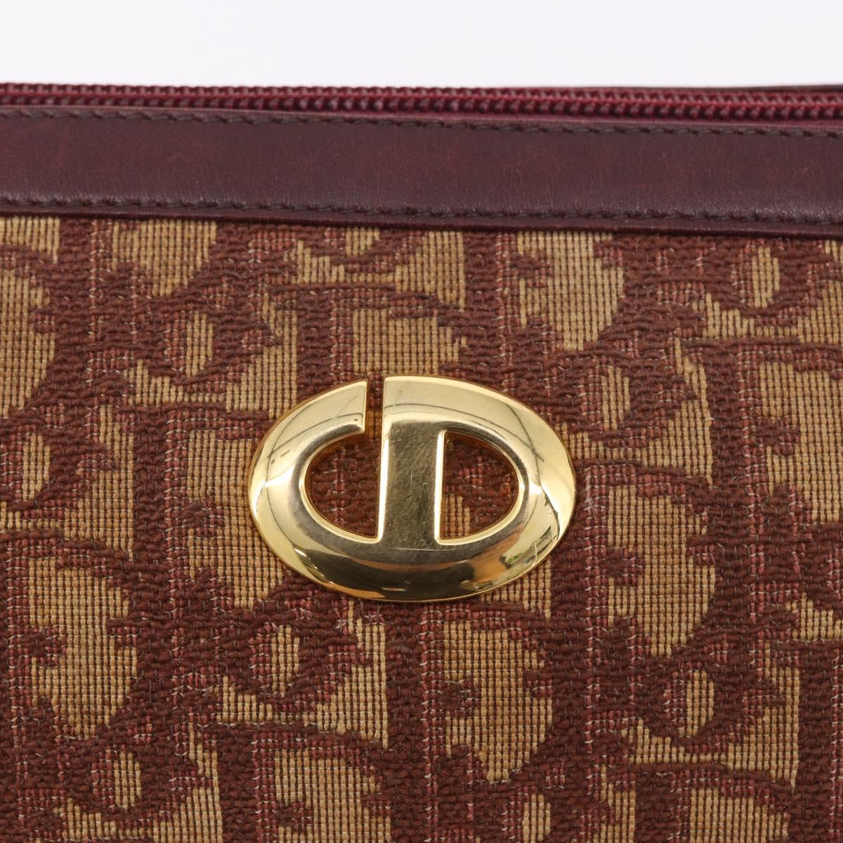 Christian Dior Trotter Canvas Shoulder Bag Red Gold Auth 186843