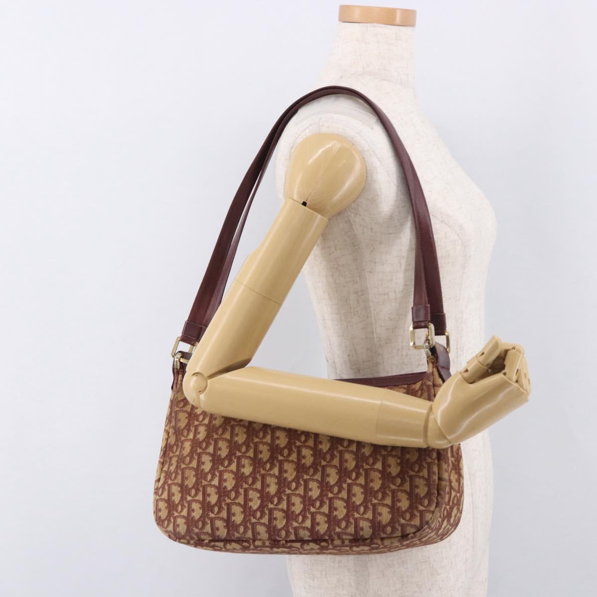 Christian Dior Trotter Canvas Shoulder Bag Red Gold Auth 186843