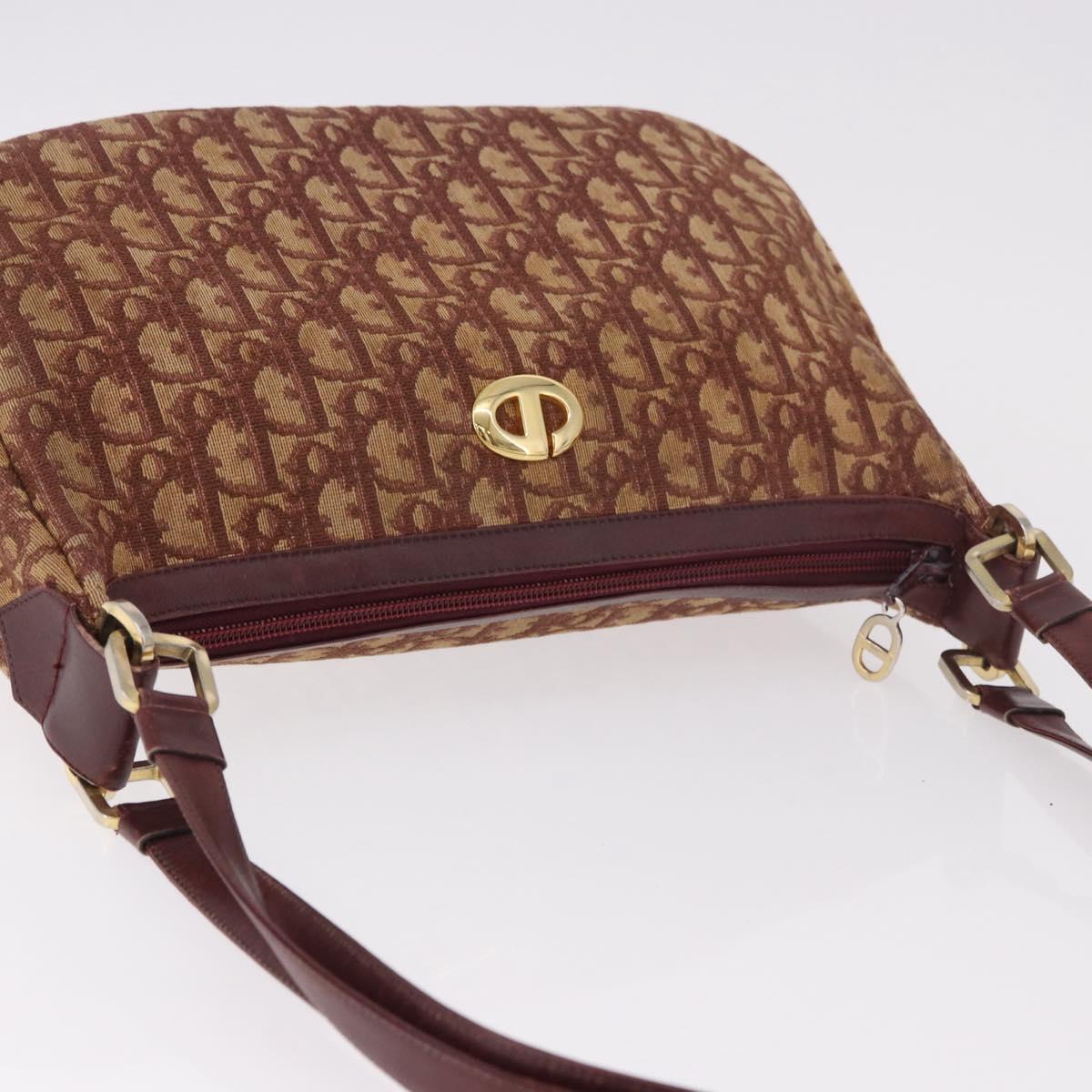 Christian Dior Trotter Canvas Shoulder Bag Red Gold Auth 186843