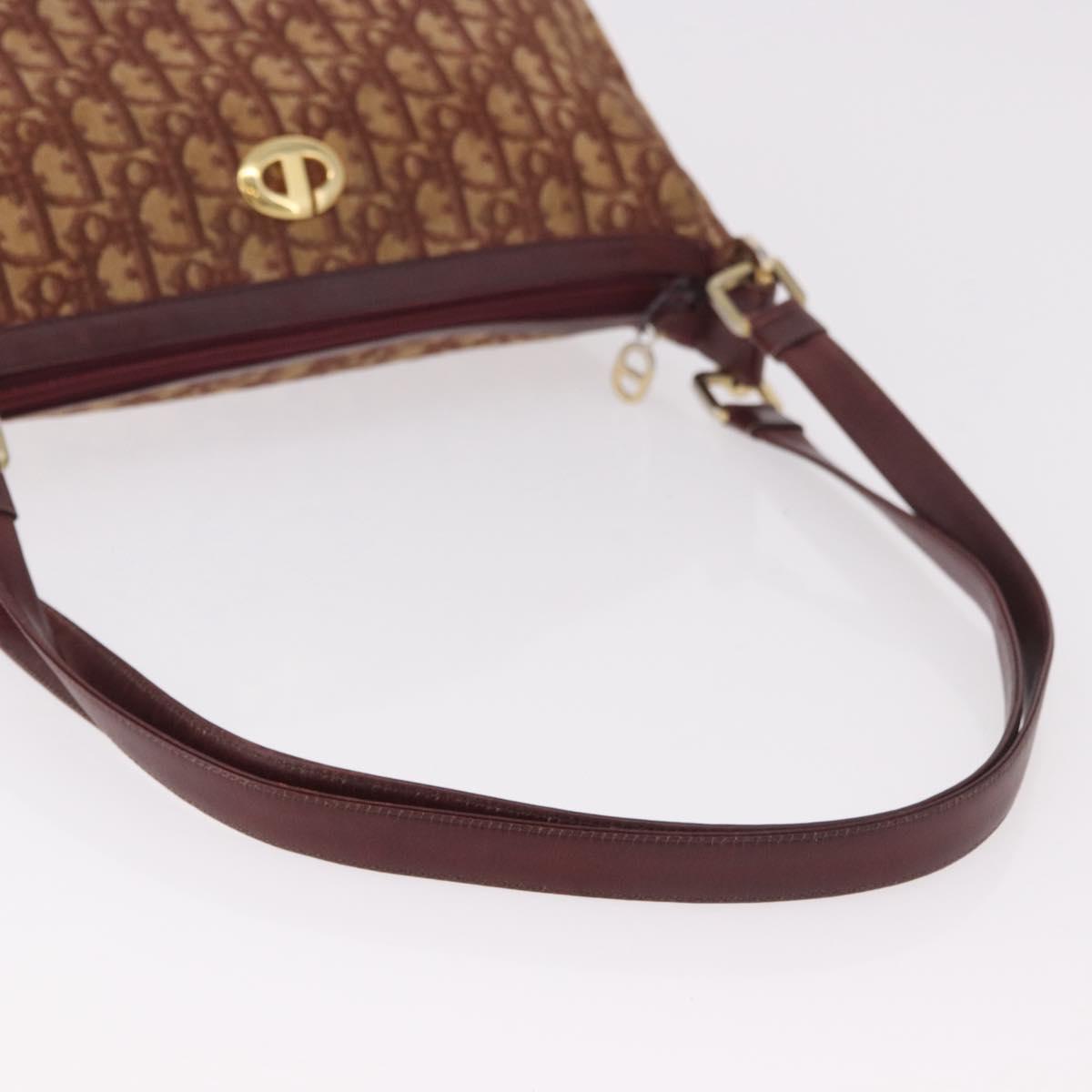 Christian Dior Trotter Canvas Shoulder Bag Red Gold Auth 186843