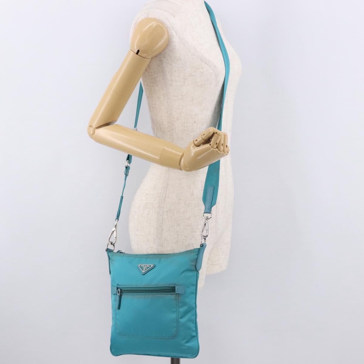 PRADA Shoulder Bag Nylon Light Blue Silver Auth 186844A