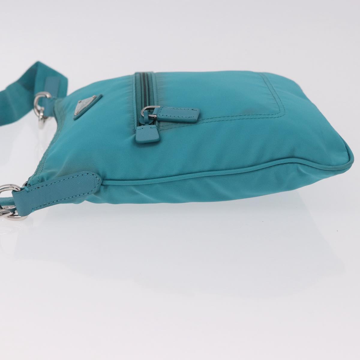 PRADA Shoulder Bag Nylon Light Blue Silver Auth 186844A