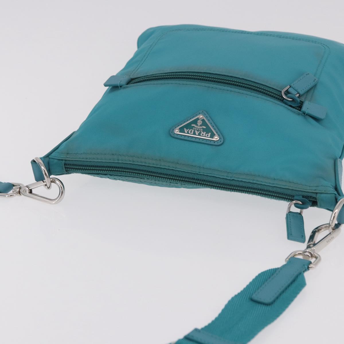 PRADA Shoulder Bag Nylon Light Blue Silver Auth 186844A