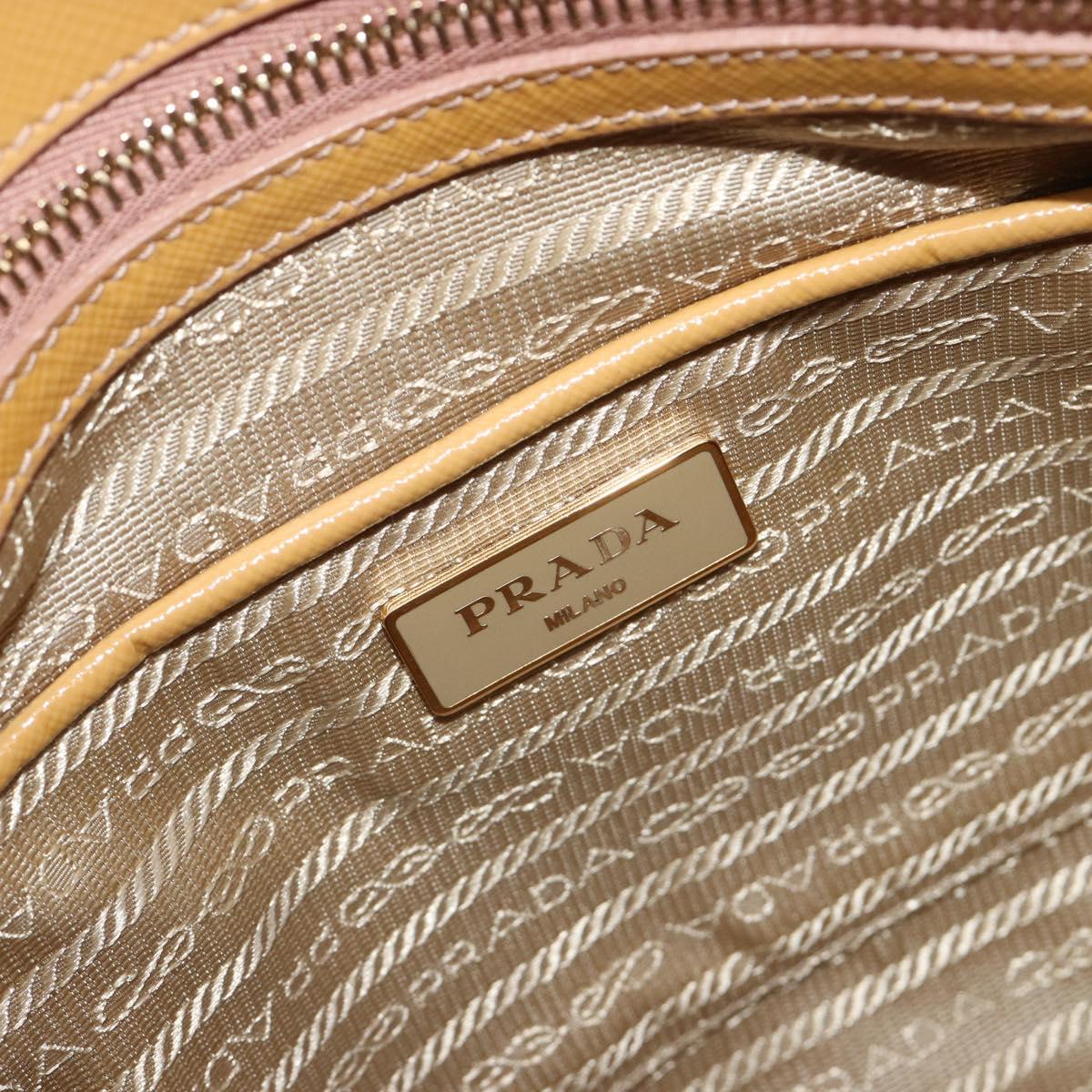 PRADA Hand Bag Leather 2way Beige Gold Auth 186845A