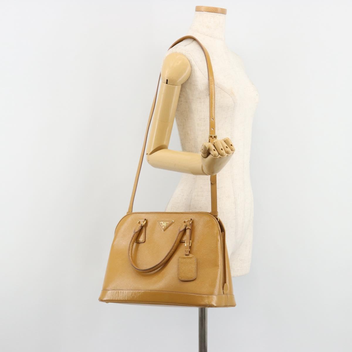 PRADA Hand Bag Leather 2way Beige Gold Auth 186845A