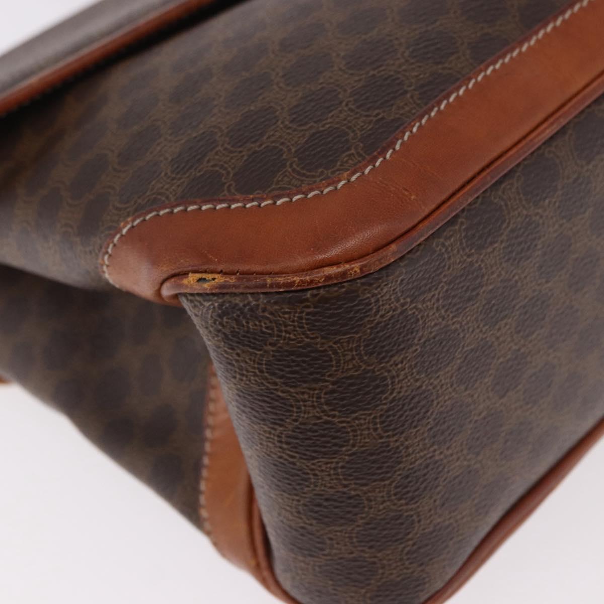 CELINE Macadam Canvas Hand Bag PVC Leather Brown Gold Auth 186847