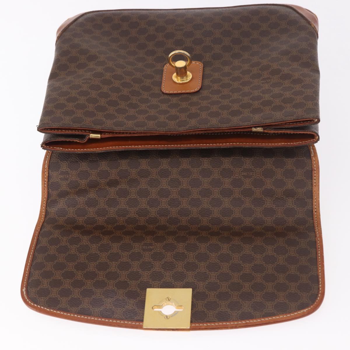 CELINE Macadam Canvas Hand Bag PVC Leather Brown Gold Auth 186847