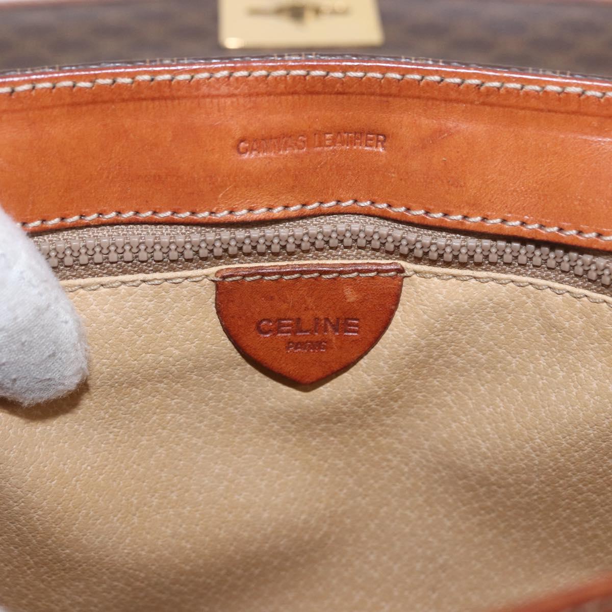 CELINE Macadam Canvas Hand Bag PVC Leather Brown Gold Auth 186847