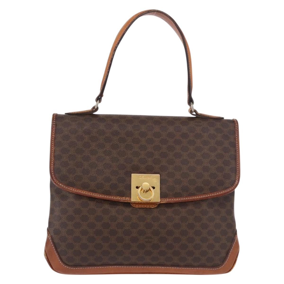 CELINE Macadam Canvas Hand Bag PVC Leather Brown Gold Auth 186847