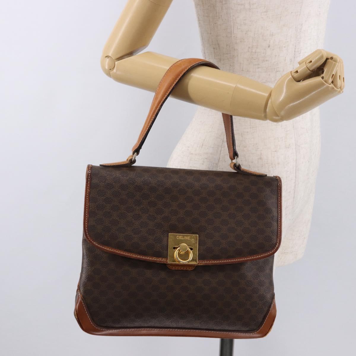 CELINE Macadam Canvas Hand Bag PVC Leather Brown Gold Auth 186847