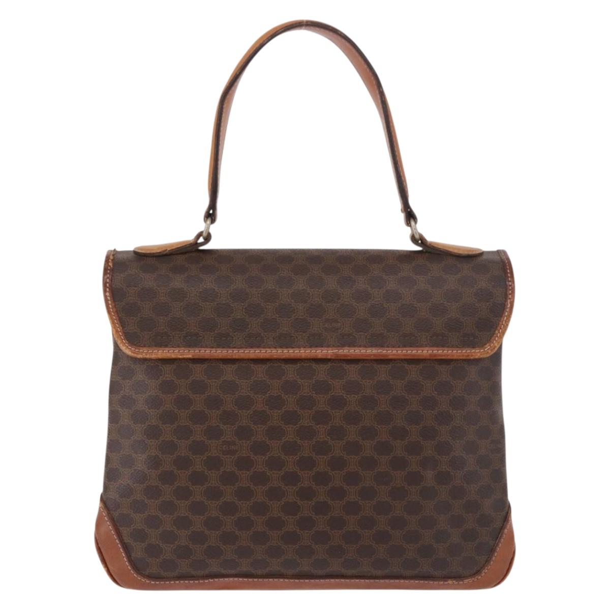 CELINE Macadam Canvas Hand Bag PVC Leather Brown Gold Auth 186847