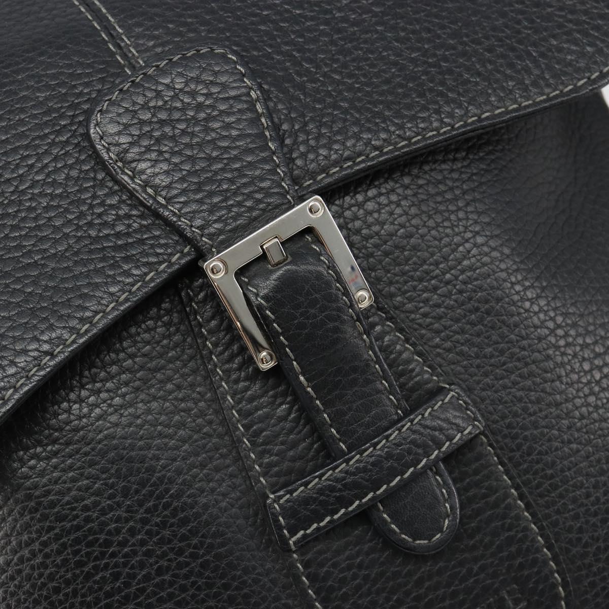 LOEWE Shoulder Bag Leather Black Silver Auth 186849A