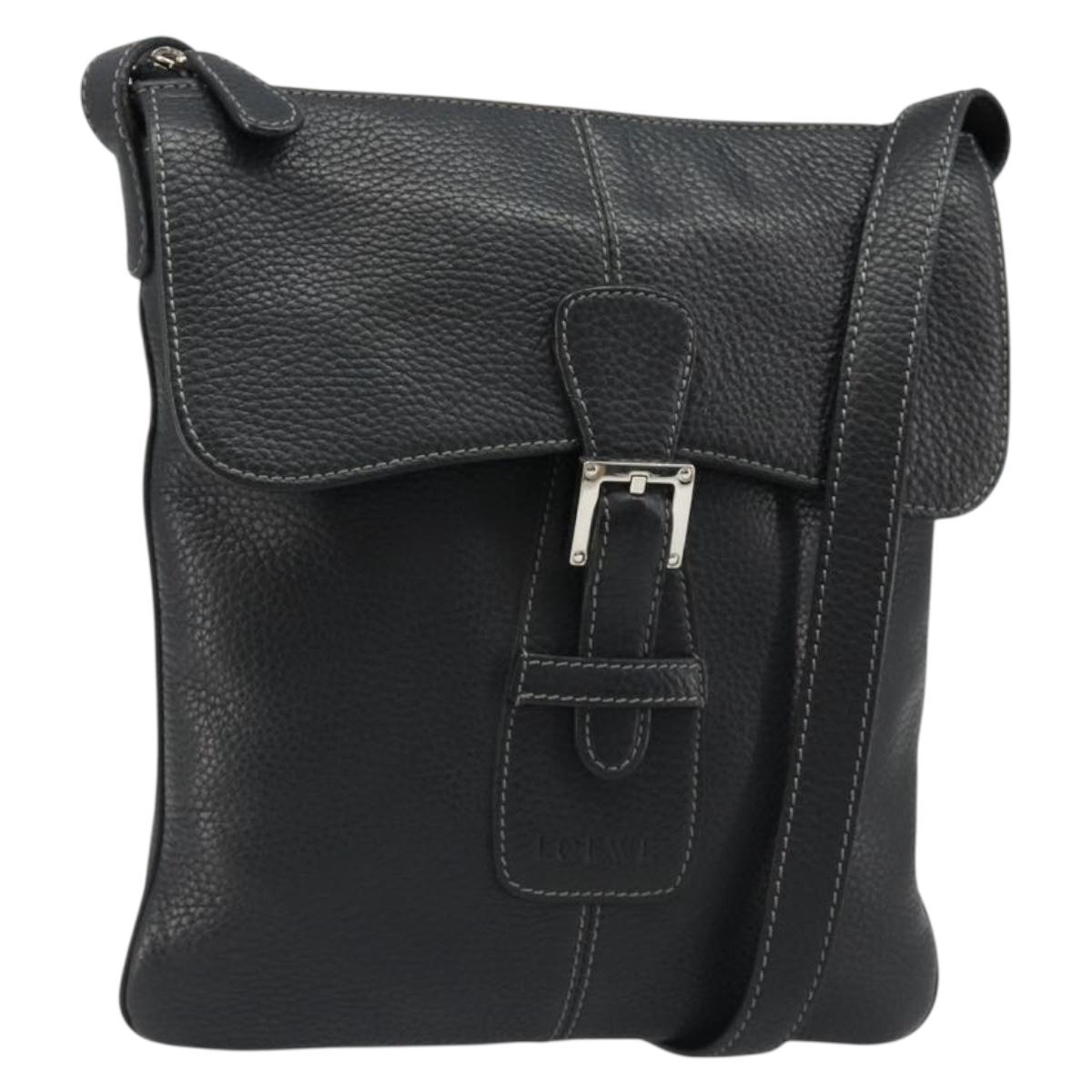 LOEWE Shoulder Bag Leather Black Silver Auth 186849A