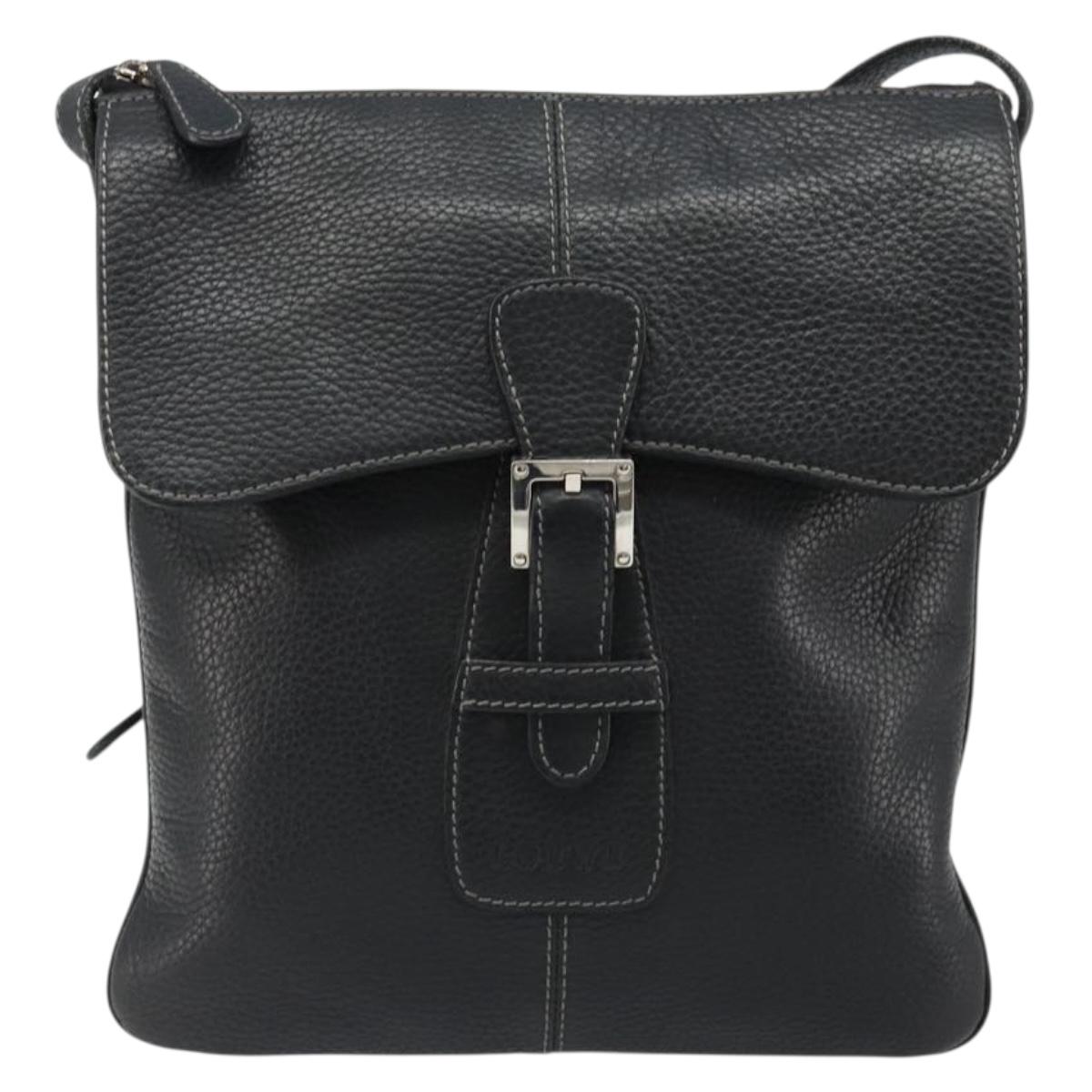 LOEWE Shoulder Bag Leather Black Silver Auth 186849A