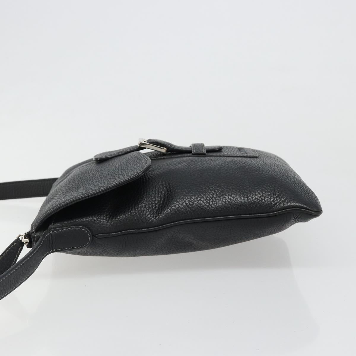 LOEWE Shoulder Bag Leather Black Silver Auth 186849A
