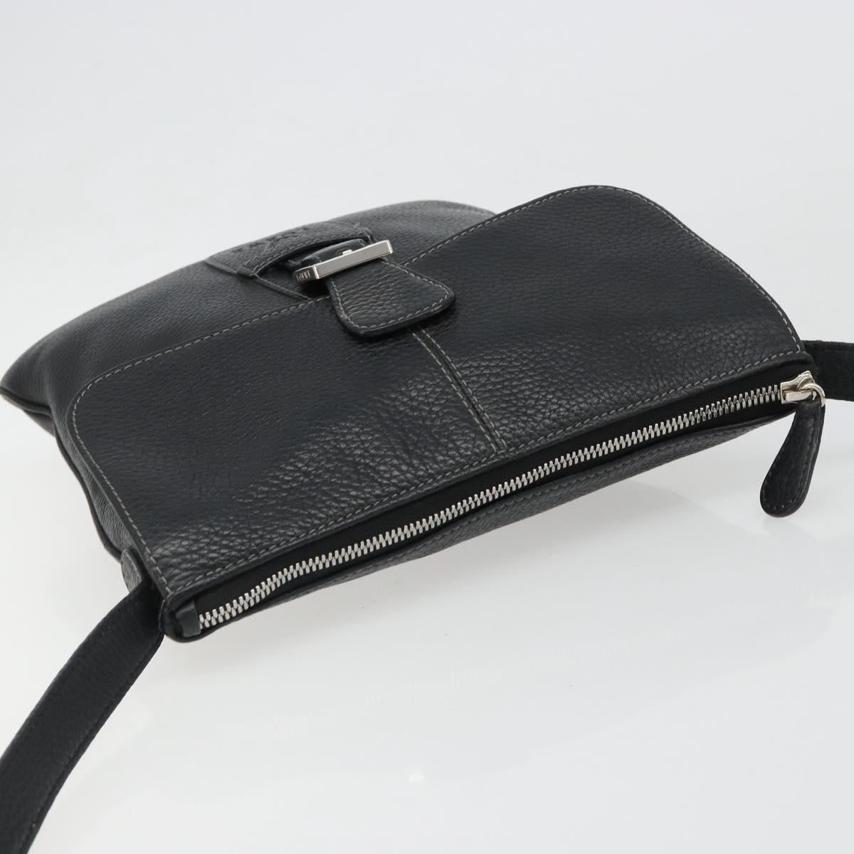 LOEWE Shoulder Bag Leather Black Silver Auth 186849A
