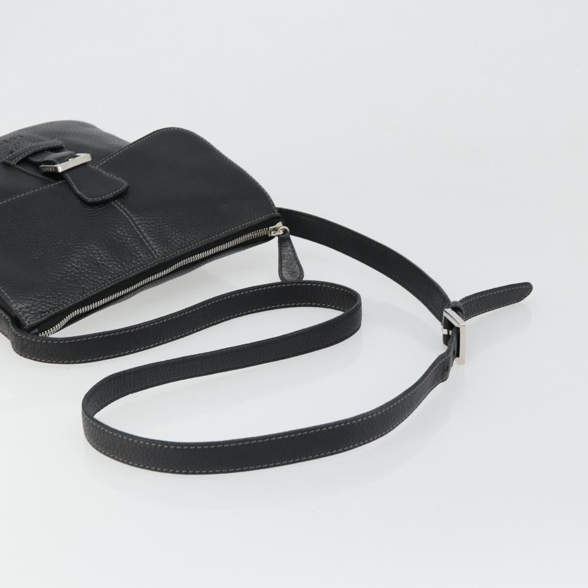 LOEWE Shoulder Bag Leather Black Silver Auth 186849A
