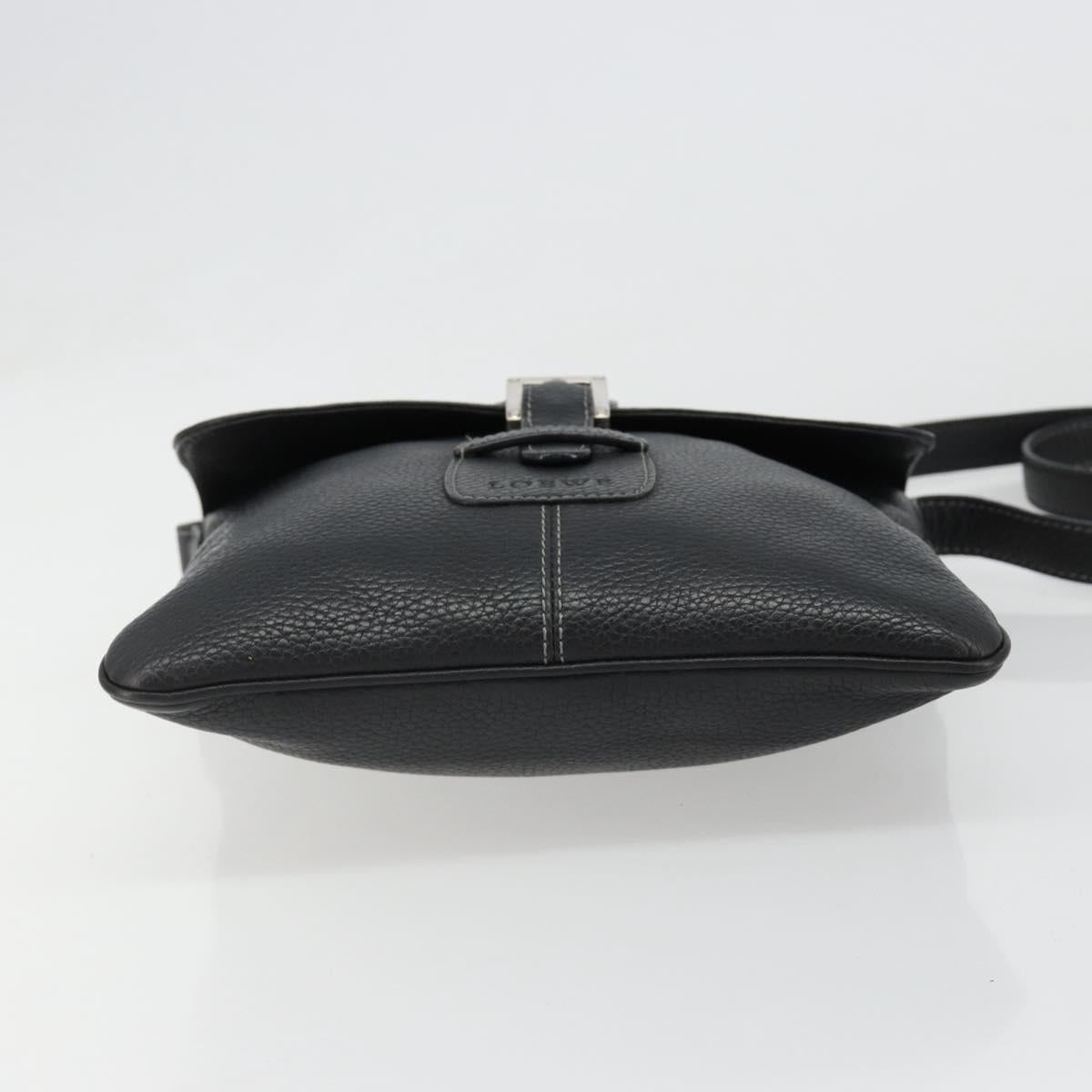 LOEWE Shoulder Bag Leather Black Silver Auth 186849A