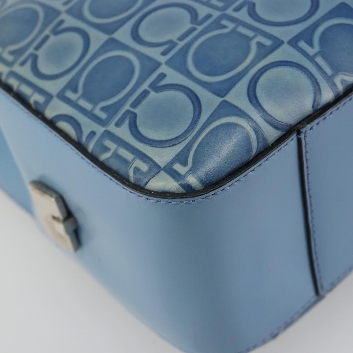 Salvatore Ferragamo Gancini Tote Bag Leather Blue Silver Auth 186850A