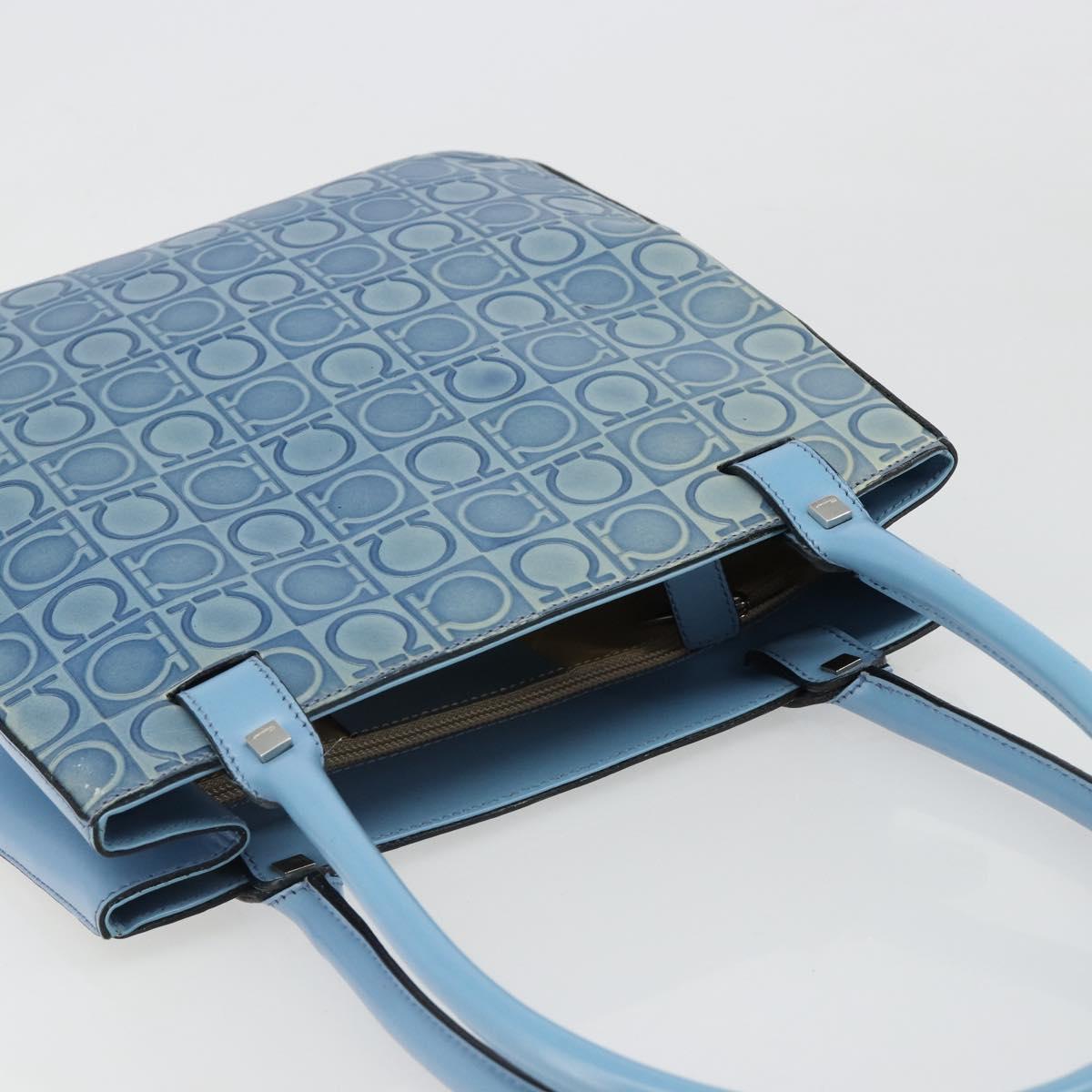 Salvatore Ferragamo Gancini Tote Bag Leather Blue Silver Auth 186850A