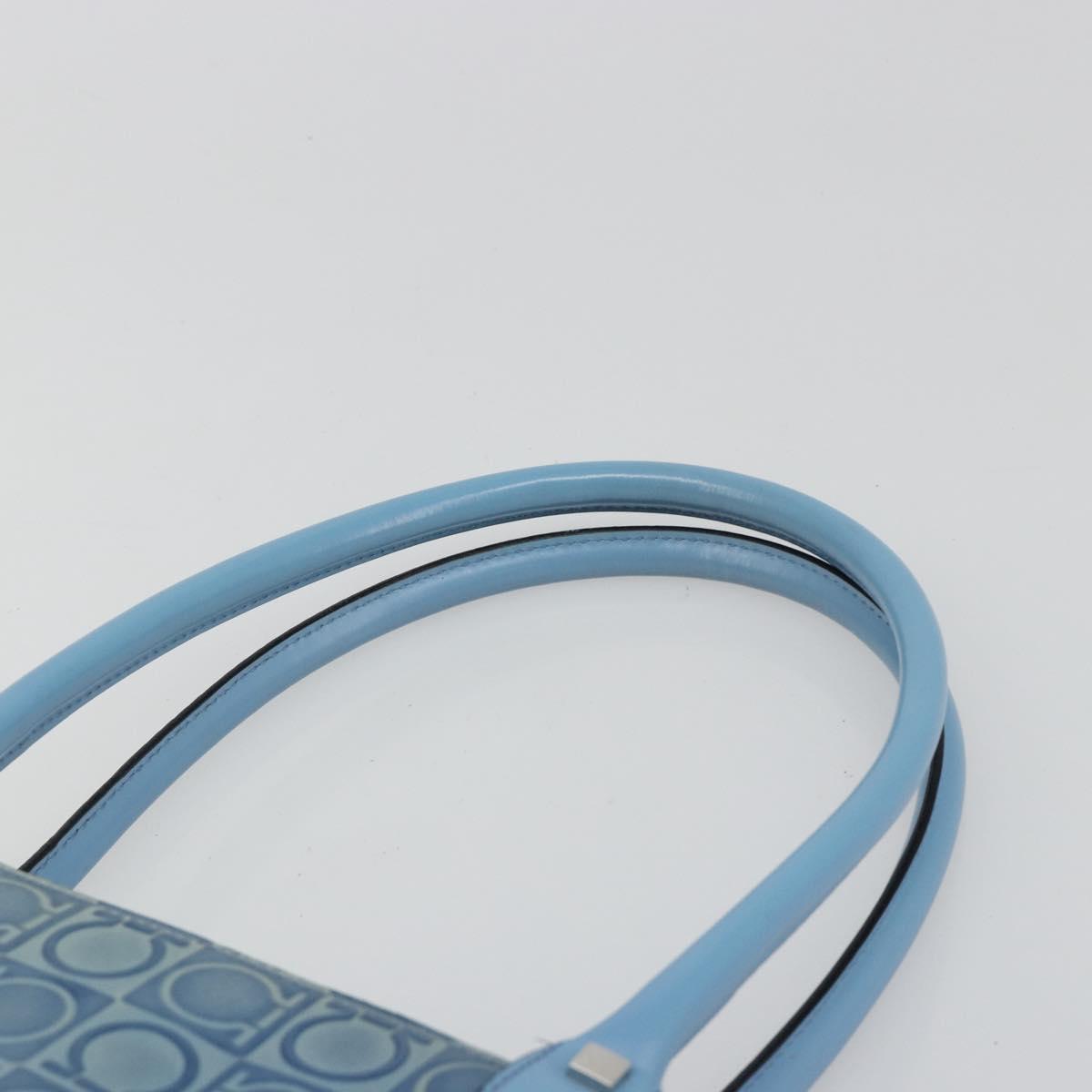 Salvatore Ferragamo Gancini Tote Bag Leather Blue Silver Auth 186850A