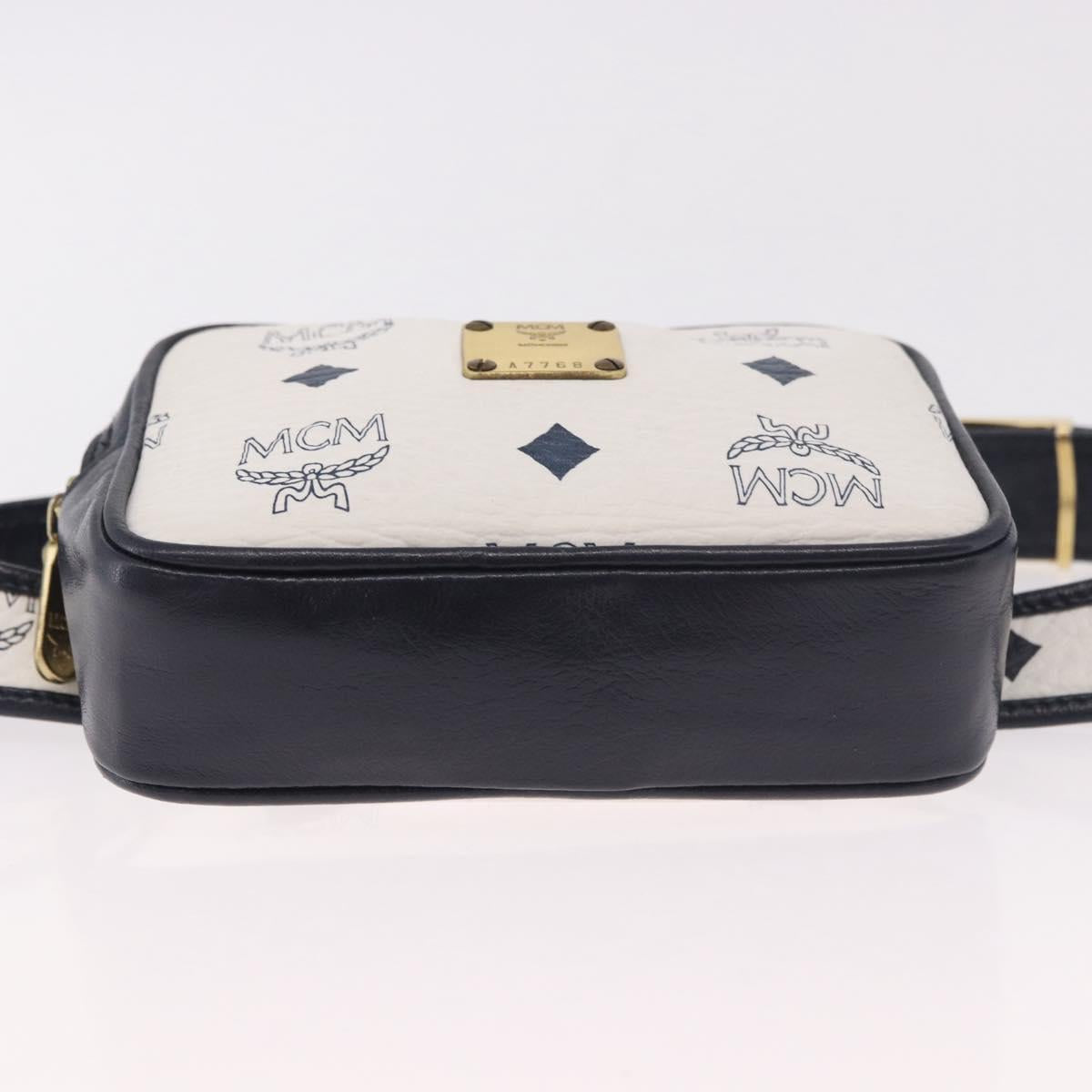 MCM Vicetos Logogram Waist Bag PVC Leather White Gold Auth 186851
